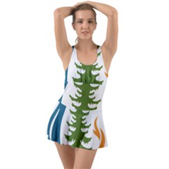 Forest Christmas Tree Spruce Ruffle Top Dress Swimsuit