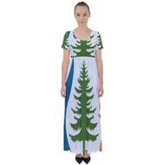 Forest Christmas Tree Spruce High Waist Short Sleeve Maxi Dress