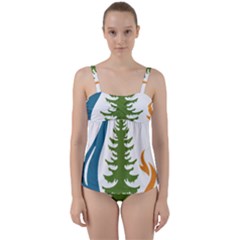 Forest Christmas Tree Spruce Twist Front Tankini Set