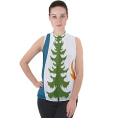 Forest Christmas Tree Spruce Mock Neck Chiffon Sleeveless Top by Desi8484