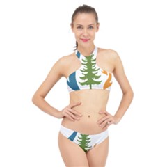 Forest Christmas Tree Spruce High Neck Bikini Set by Desi8484