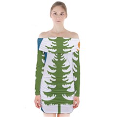 Forest Christmas Tree Spruce Long Sleeve Off Shoulder Dress