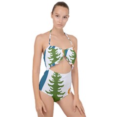 Forest Christmas Tree Spruce Scallop Top Cut Out Swimsuit by Desi8484