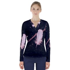 Feather Magic V-neck Long Sleeve Top by WensdaiAmbrose