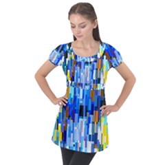 Color Colors Abstract Colorful Puff Sleeve Tunic Top