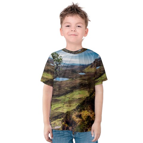 Landscape Quairaing Scotland Kids  Cotton Tee by Pakrebo