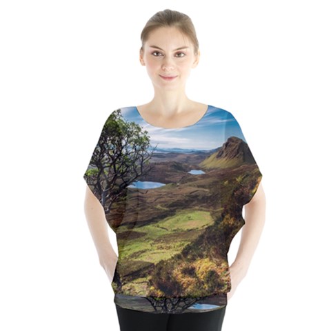 Landscape Quairaing Scotland Batwing Chiffon Blouse by Pakrebo