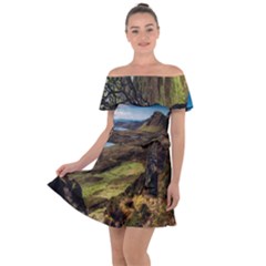 Landscape Quairaing Scotland Off Shoulder Velour Dress