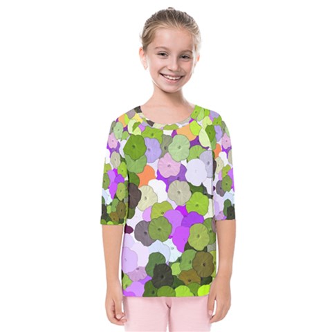 Art Flower Flowers Fabric Fabrics Kids  Quarter Sleeve Raglan Tee by Pakrebo