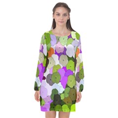 Art Flower Flowers Fabric Fabrics Long Sleeve Chiffon Shift Dress  by Pakrebo