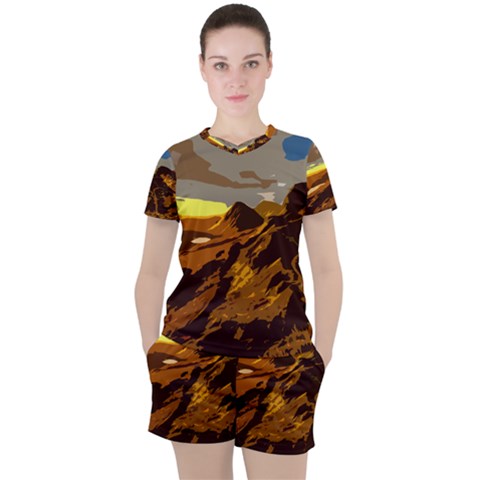 Scotland Monti Mountains Mountain Women s Tee And Shorts Set by Pakrebo