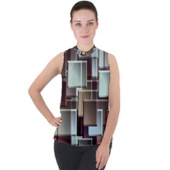 Texture Artwork Mural Murals Art Mock Neck Chiffon Sleeveless Top