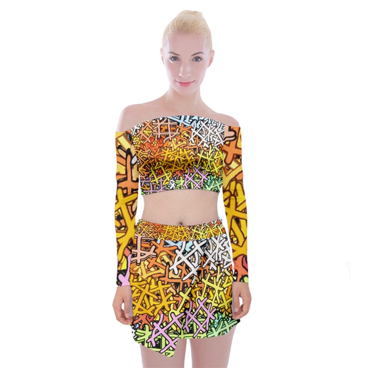 Color Colors Network Networks Off Shoulder Top with Mini Skirt Set