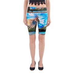 Painting Paintings Mountain Yoga Cropped Leggings by Pakrebo