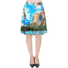 Painting Paintings Mountain Velvet High Waist Skirt by Pakrebo