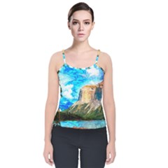 Painting Paintings Mountain Velvet Spaghetti Strap Top by Pakrebo