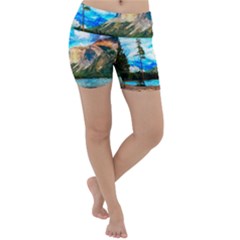 Painting Paintings Mountain Lightweight Velour Yoga Shorts by Pakrebo