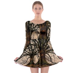 Ent Treant Trees Tree Bark Barks Long Sleeve Skater Dress by Pakrebo