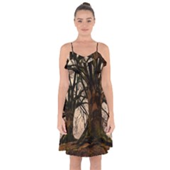 Ent Treant Trees Tree Bark Barks Ruffle Detail Chiffon Dress by Pakrebo