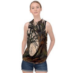 Ent Treant Trees Tree Bark Barks High Neck Satin Top by Pakrebo