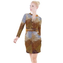 Color Colors Abstract Yellow Brown Button Long Sleeve Dress