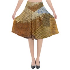 Color Colors Abstract Yellow Brown Flared Midi Skirt by Pakrebo