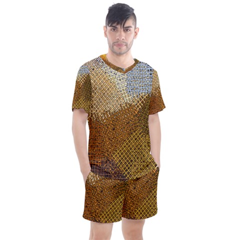 Color Colors Abstract Yellow Brown Men s Mesh Tee And Shorts Set by Pakrebo