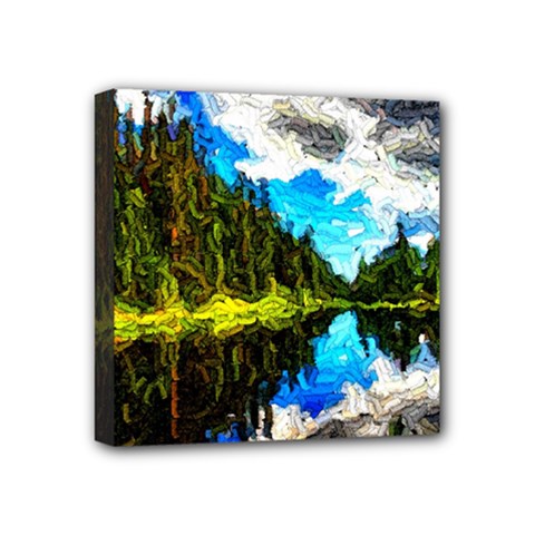 Color Lake Mountain Painting Mini Canvas 4  X 4  (stretched) by Pakrebo