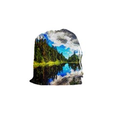 Color Lake Mountain Painting Drawstring Pouch (small) by Pakrebo