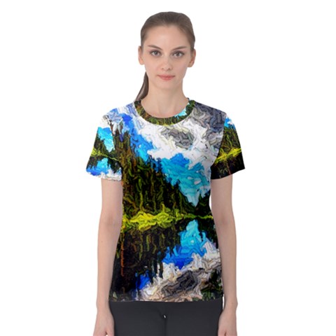 Color Lake Mountain Painting Women s Sport Mesh Tee by Pakrebo