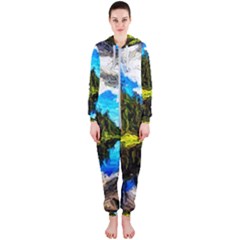 Color Lake Mountain Painting Hooded Jumpsuit (ladies)  by Pakrebo