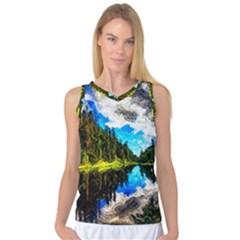 Color Lake Mountain Painting Women s Basketball Tank Top by Pakrebo