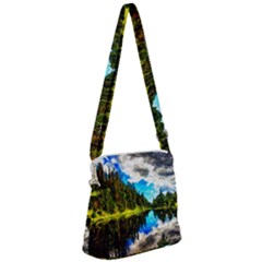 Color Lake Mountain Painting Zipper Messenger Bag