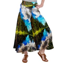 Color Lake Mountain Painting Satin Palazzo Pants