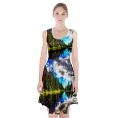 Color Lake Mountain Painting Racerback Midi Dress by Pakrebo