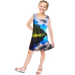 Color Lake Mountain Painting Kids  Tunic Dress by Pakrebo