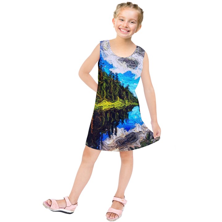 Color Lake Mountain Painting Kids  Tunic Dress