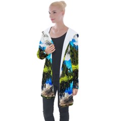 Color Lake Mountain Painting Longline Hooded Cardigan