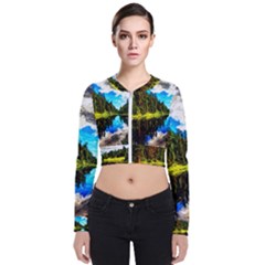 Color Lake Mountain Painting Zip Up Bomber Jacket by Pakrebo