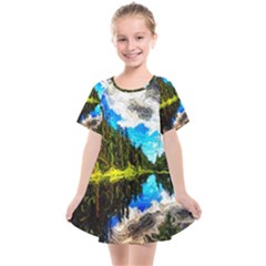 Color Lake Mountain Painting Kids  Smock Dress by Pakrebo