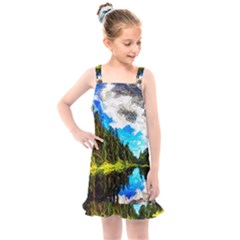 Color Lake Mountain Painting Kids  Overall Dress by Pakrebo