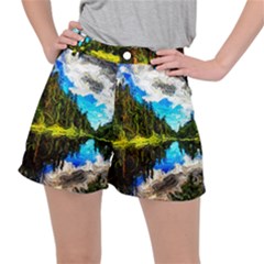 Color Lake Mountain Painting Stretch Ripstop Shorts