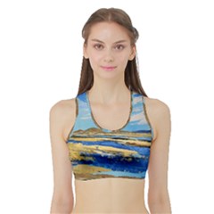 The Landscape Water Blue Painting Sports Bra With Border by Pakrebo