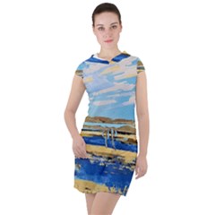 The Landscape Water Blue Painting Drawstring Hooded Dress