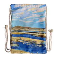 The Landscape Water Blue Painting Drawstring Bag (large) by Pakrebo