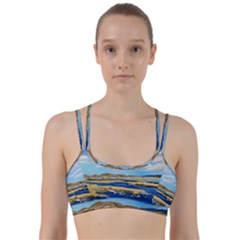 The Landscape Water Blue Painting Line Them Up Sports Bra by Pakrebo