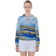 The Landscape Water Blue Painting Women s Tie Up Sweat by Pakrebo