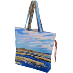 The Landscape Water Blue Painting Drawstring Tote Bag by Pakrebo