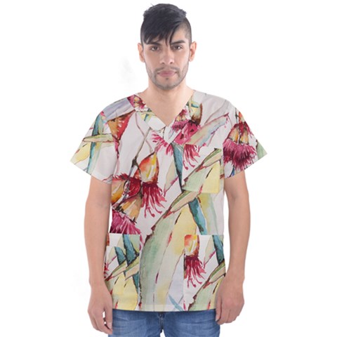 Plant Nature Flowers Foliage Men s V-neck Scrub Top by Pakrebo