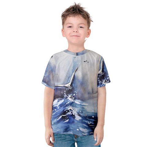 Art Painting Sea Storm Seagull Kids  Cotton Tee by Pakrebo